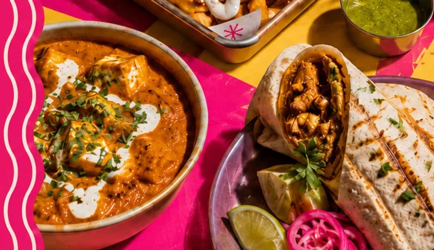 Close crop of curry, wraps and sides from the Chilli Kitchen poster